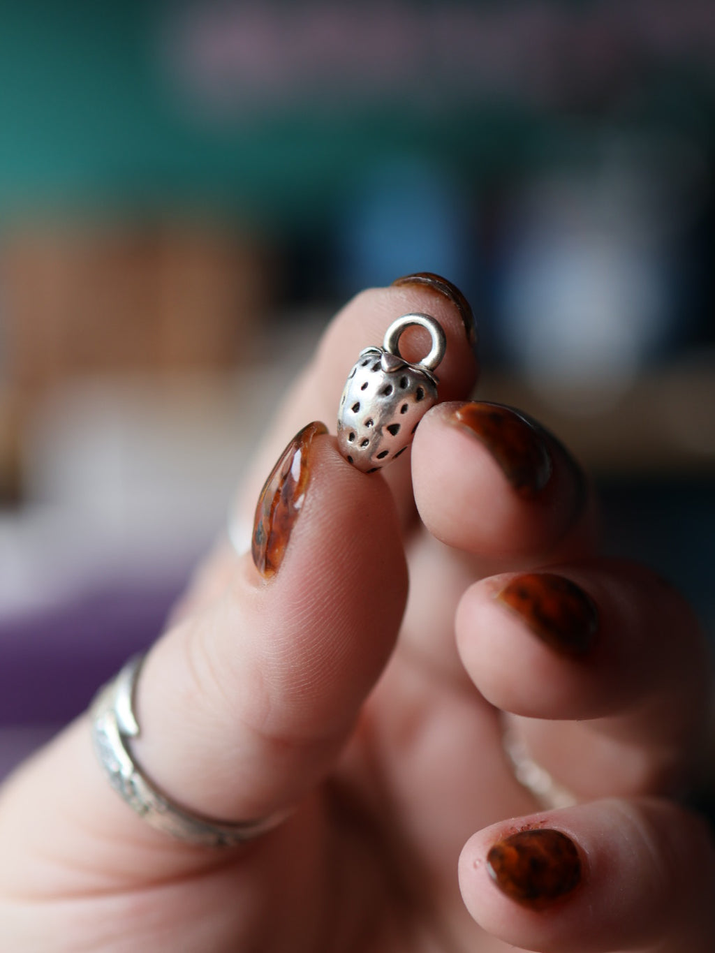 Handmade Fine Silver Strawberry Charm